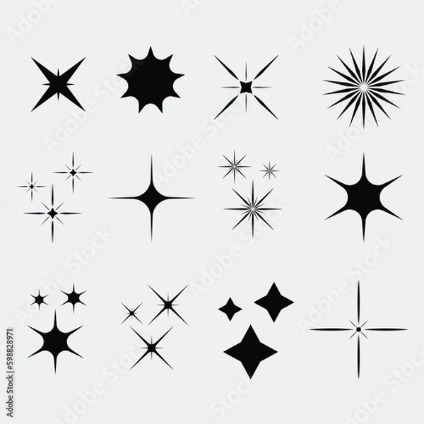 Fototapeta Flat Sparkling Star Collection Vectors with Star Symbols and Shine Illustrations