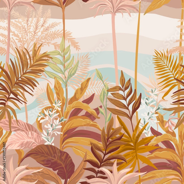 Fototapeta Tropical seamless pattern  in neutral colors