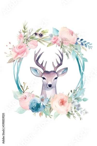 Fototapeta Water Color Pastel Flower and bloom, Wedding decorative perfect rectangle frame border, AI Generative