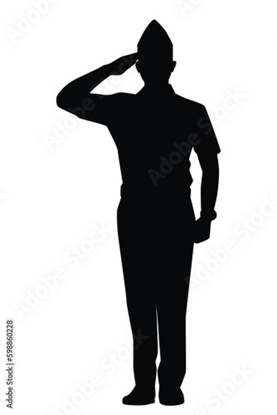 Obraz Standing soldier silhouette vector on white, people.