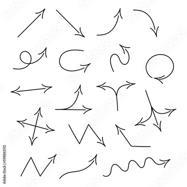 Fototapeta a set of hand-drawn vector arrows of different shapes