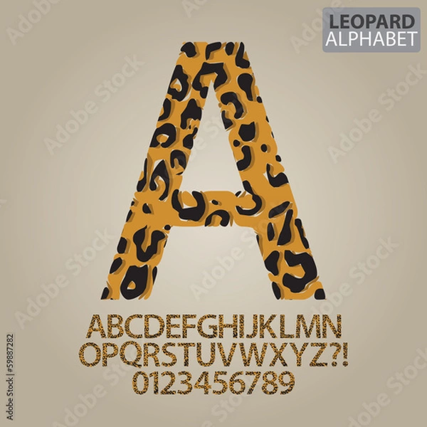 Obraz Leopard Skin Alphabet and Numbers Vector