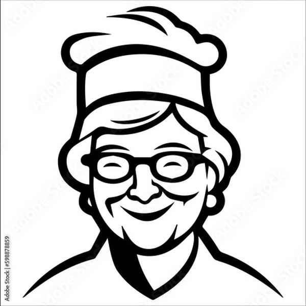 Fototapeta Iillustration of  chef Grandma in vector, isolated on white
