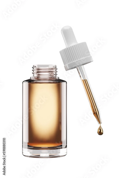 Obraz 3D rendering of medical oil glass bottle isolated on white background. container for perfume cosmetic bottle simulated glass.