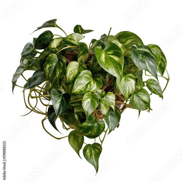 Obraz Freihängende Zimmer Pflanze (Epipremnum aureum), beliebte tropische Pflanze, Modern, Minimalistisch Isolierte Freigestellt Ausgeschnitten PNG