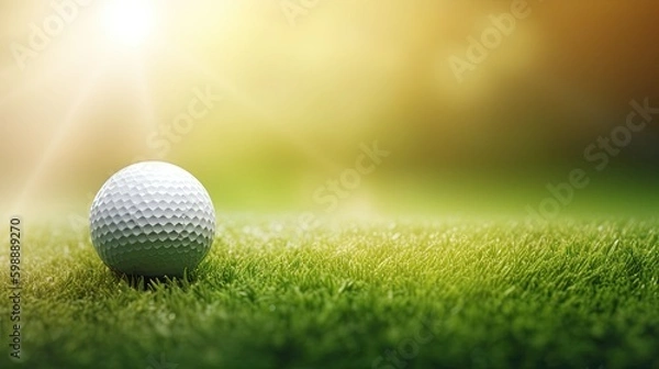 Fototapeta golf ball on green grass close up Generative AI