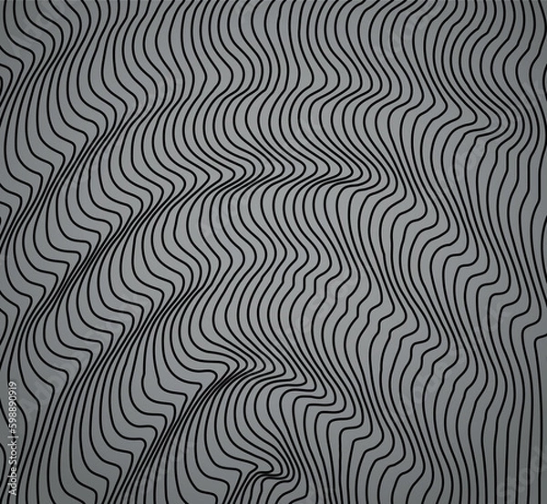 Obraz Abstract background with wavy lines. Black and gray vector pattern.