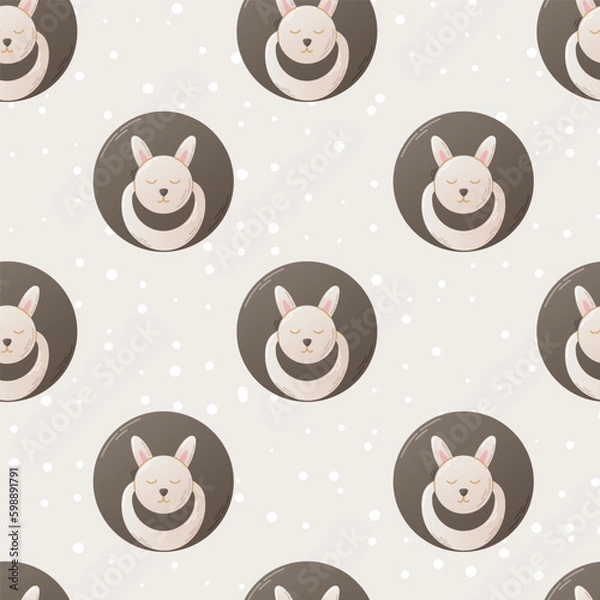 Fototapeta Cute flat baby pacifier with a hare. Vector cartoon seamless pattern.