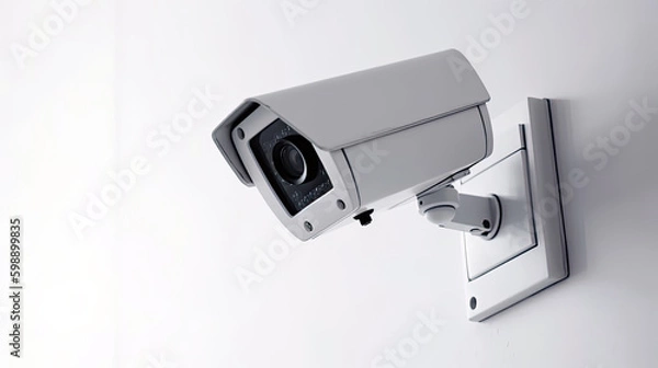 Fototapeta Generative Illustration AI of a surveillance camera on a white wall