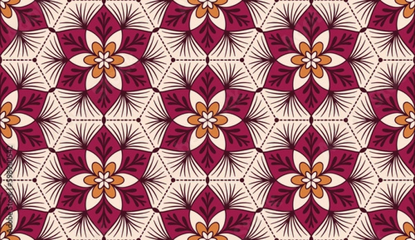 Fototapeta Geometric ethnic pattern seamless flower color oriental.
seamless pattern.Design for fabric,curtain,black background, carpet, shawl,clothing,wrapping, Batik,fabric,handkerchief,Vector illustration.
