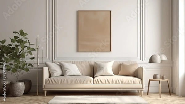 Fototapeta Poster frame mock-up in home interior background, living room. Generative Ai