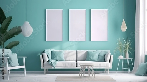 Fototapeta Wooden picture frame mockup. Generative Ai