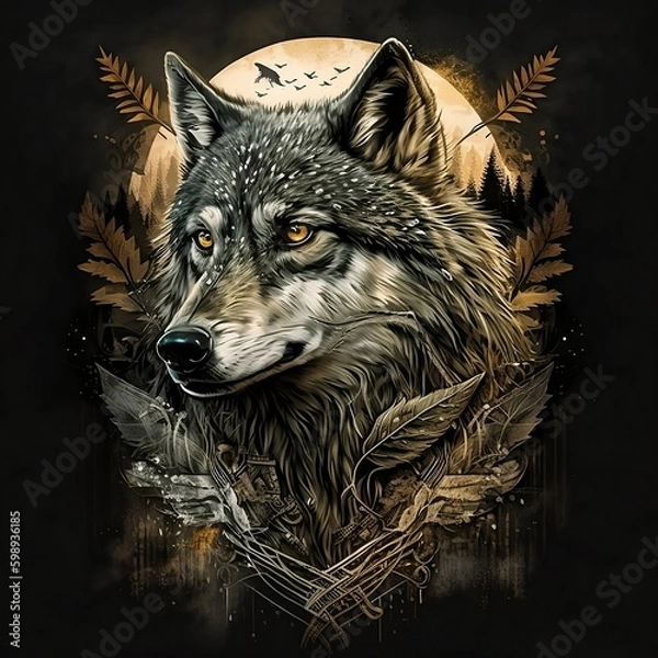 Fototapeta Epic wolf during Full moon