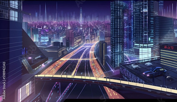 Obraz ネオンに輝く未来都市