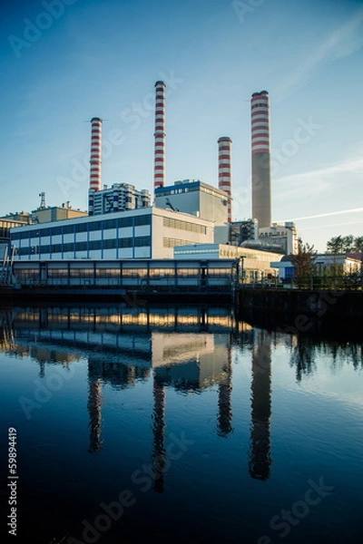 Obraz Electricity power plant near a river