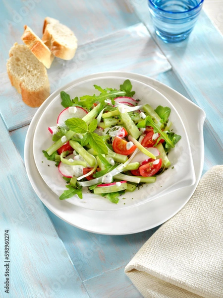 Obraz bunter-Salat mit Knoblauchdressing