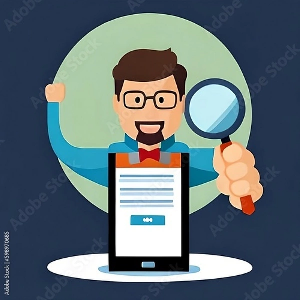 Fototapeta Exploring the Concept of Search Engine Optimization (SEO) for Discovering and Researching Information, Job Opportunities, and Websites using a Magnifying Glass Vector Image