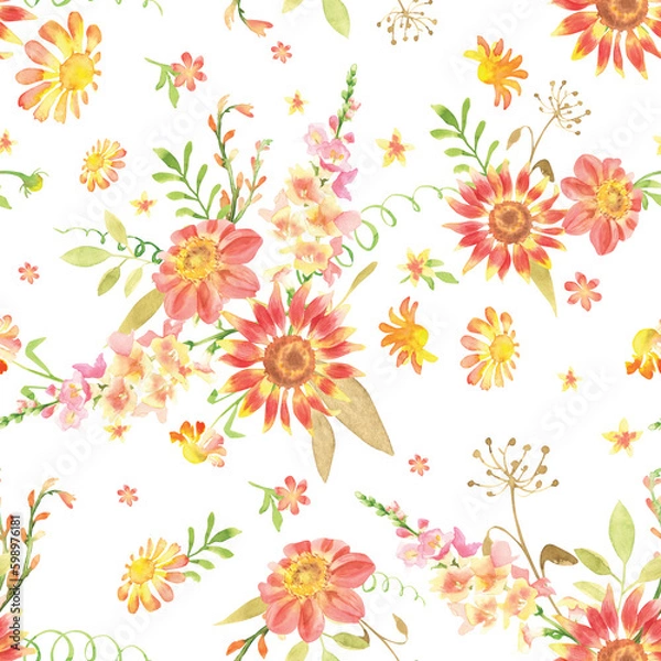 Obraz spring chamomile flowers hand paintedwatercolor seamless pattern