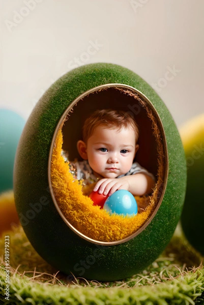 Fototapeta baby inside egg, easter inspired, ai generative