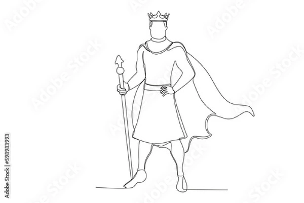 Fototapeta A man wearing full royal attire. King one-line drawing