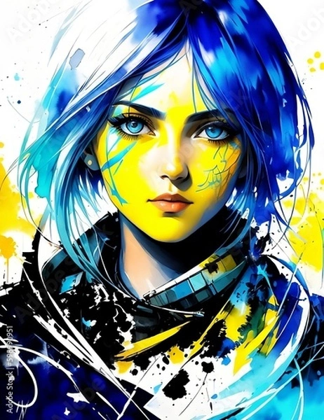 Fototapeta Girl-warrior Ukraine. (Created with Generative AI technology)