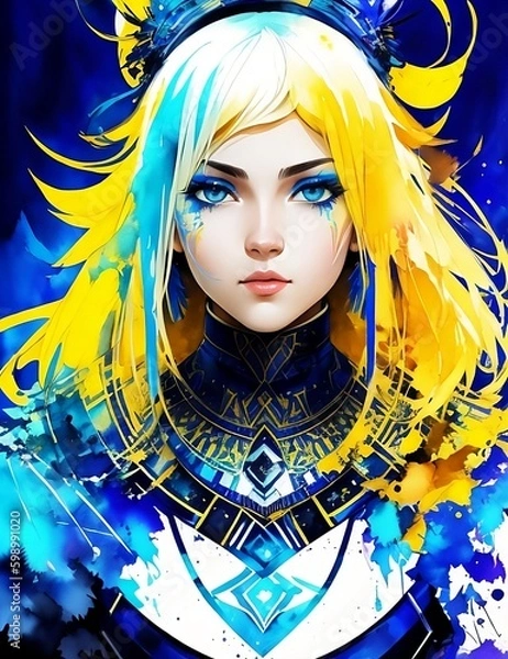 Fototapeta Girl-warrior Ukraine. (Created with Generative AI technology)