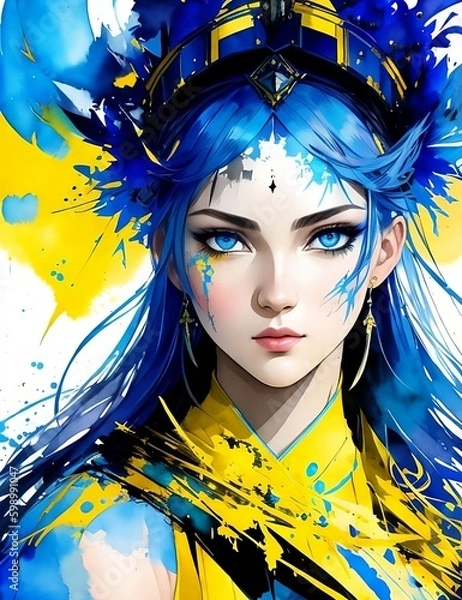 Fototapeta Girl-warrior Ukraine. (Created with Generative AI technology)