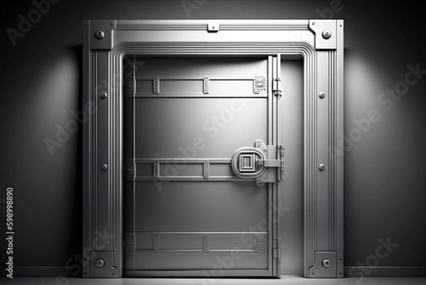 Fototapeta Front view of light silver bank vault door, closed