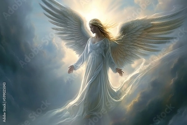 Fototapeta A sacred angel in the sky. Generative AI.