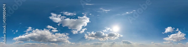 Fototapeta blue skybox with cumulus cloud as seamless hdri 360 panorama with zenith in spherical equirectangular projection may use for sky dome replacement in 3d graphics or game development and edit drone shot