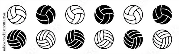 Fototapeta Volleyball icon set in line style. Volley ball simple black style symbol sign for sports apps and website, vector illustration.