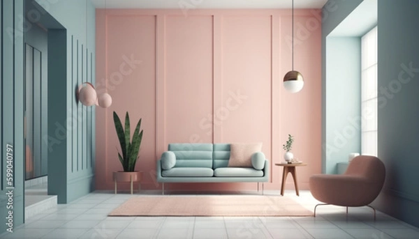 Fototapeta Modern apartment with comfortable sofa and elegant decor generated by AI