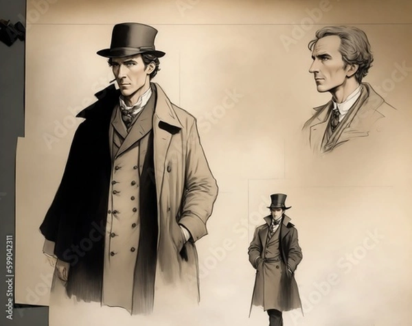 Obraz Illustration style hand drawn detective color parchment paper digital art. Generative AI