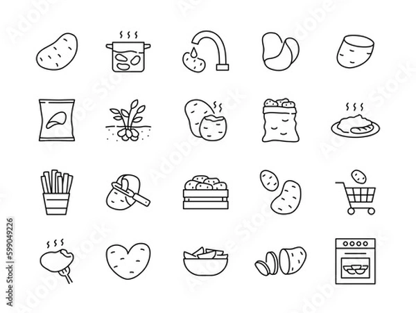 Fototapeta Potato Icon Set. Vector Line Symbols.