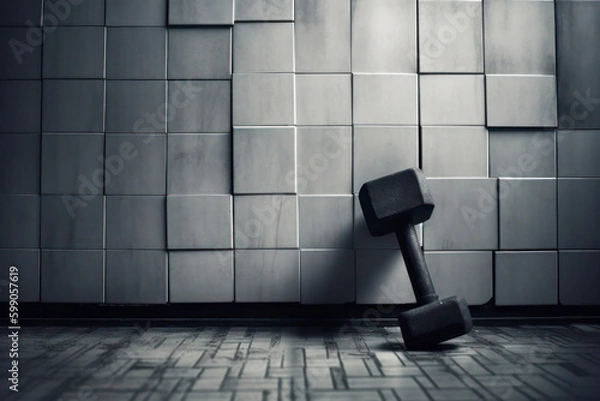 Fototapeta single dumbbell in a modern environment, concept for willpower endurance and physical and mental fitness, generative ai