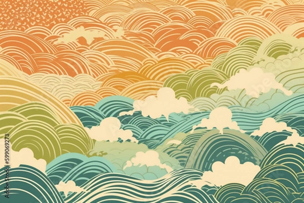 Fototapeta Japanese - patterned summer ripple background. AI generative