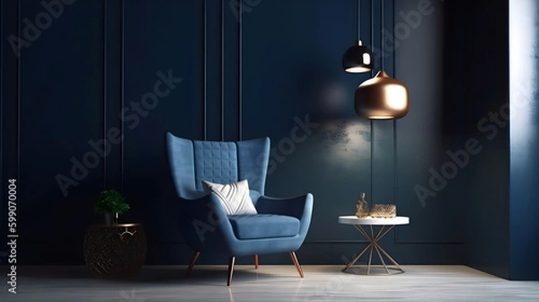 Fototapeta Minimalist Interior of modern living room 3D rendering, generative ai
