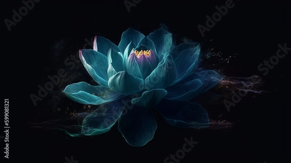 Obraz Blue lotus flower on black background,generative ai