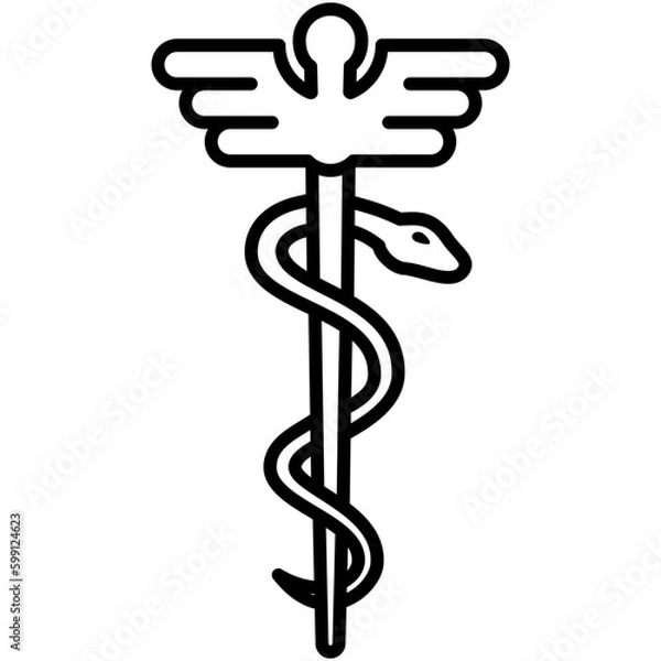 Fototapeta caduceus rod icon. asclepius snake symbol. line icon vector stock