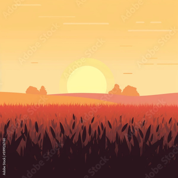 Fototapeta sunset in the field - Generated by Artificial Intelligence