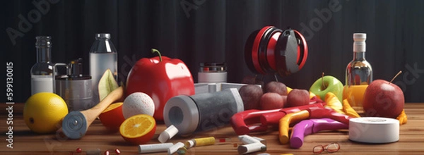 Fototapeta healthy lifestyle concept. bunch of different food items on a table. Generative Ai