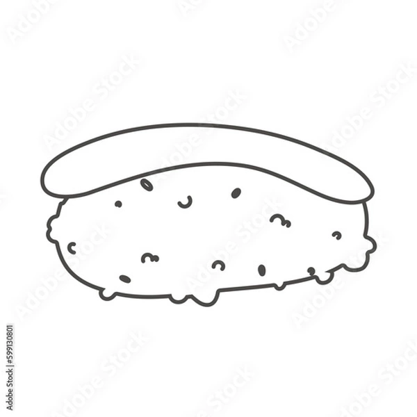 Fototapeta doodle sushi roll with sesame, japanese food. Sushi roll cartoon style icon. isolated on white background. Vector cartoon sushi. logo, icon. Hand draw style sushi rolls. asian food