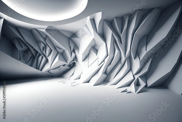 Fototapeta Beautiful abstract architecture background. 3D white intricate room. Modern Geometric Wallpaper. Futuristic Design. Textured background for presentation
