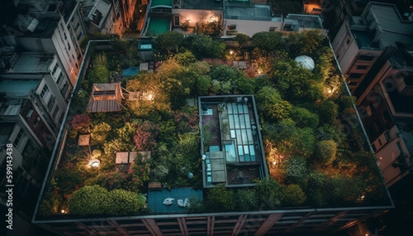 Obraz Illuminated city skyline at dusk, no people generated by AI