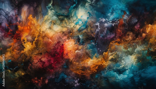 Fototapeta Vibrant colors explode in abstract painted image generated by AI