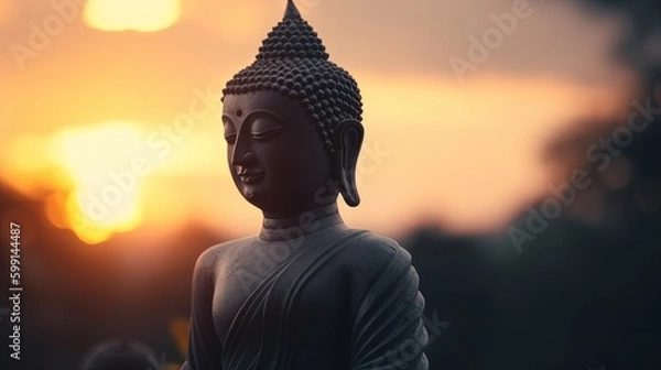 Fototapeta Buddha statue on sunset background.Generative Ai