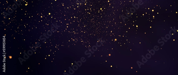 Fototapeta Banner gold particles abstract background with shining golden Floating Dust Particles Flare on gradient Background. Futuristic glittering in space.