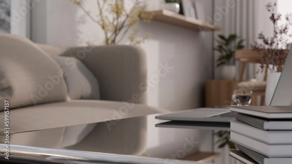 Fototapeta Close-up image of copy space on a modern coffee table in modern contemporary living room