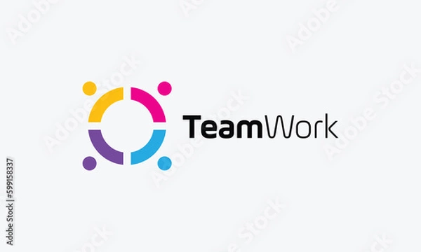 Fototapeta Logo vector people solid teamwork symbol group solution strategy heart network community organization connection cooperation