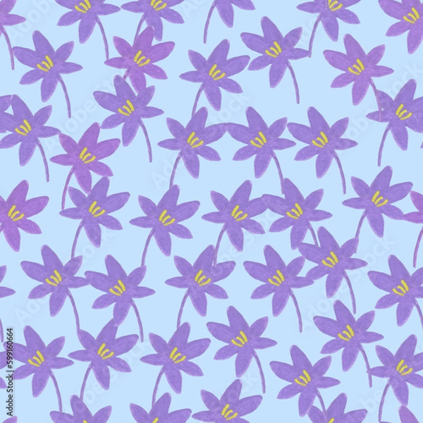 Fototapeta Seamless pattern with small lilac flowers on blue background